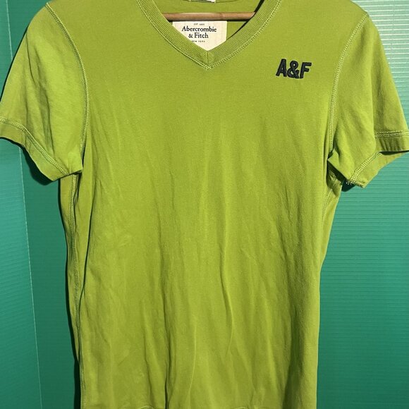 Abercrombie & Fitch Muscle Tee M Green V-Neck Logo Clean Fit Soft Casual Shirt - Picture 1 of 8